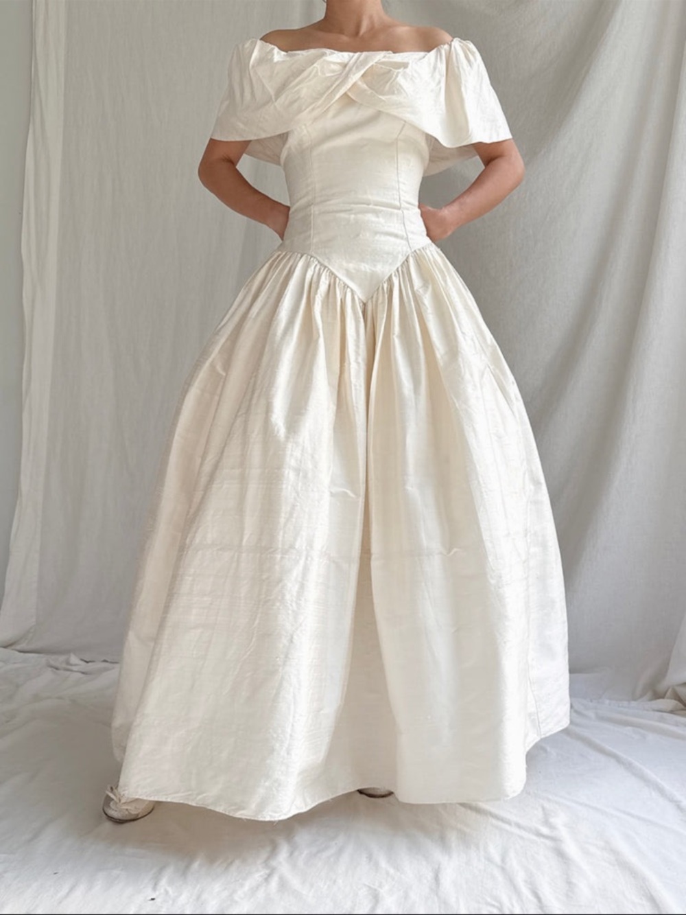 Gossamer Vintage Ivory Off-the-Shoulder Wedding Gown